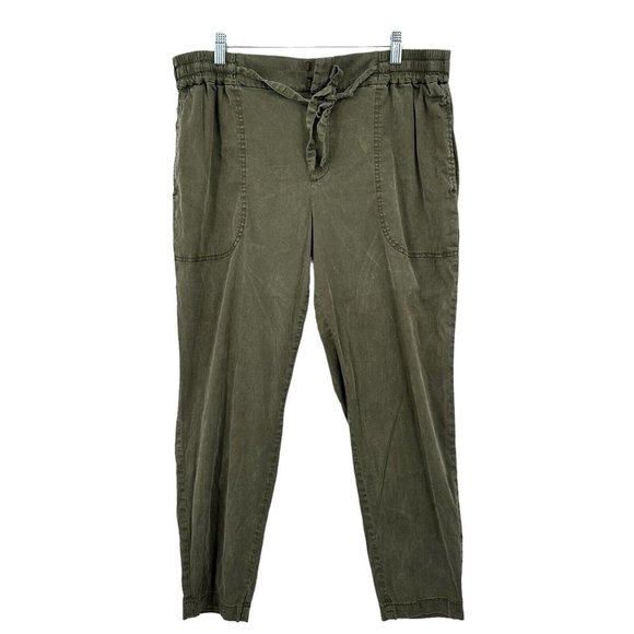 Lou & Grey Women Large Pants Green Straight Leg Lyocell Zipper Elastic‎ Waist - Picture 1 of 9